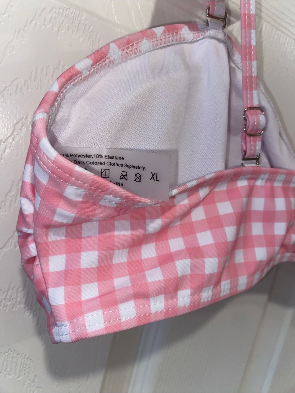 SHEIN Pink Gingham Ruffle Strap Bikini Top - Picture 3 of 3